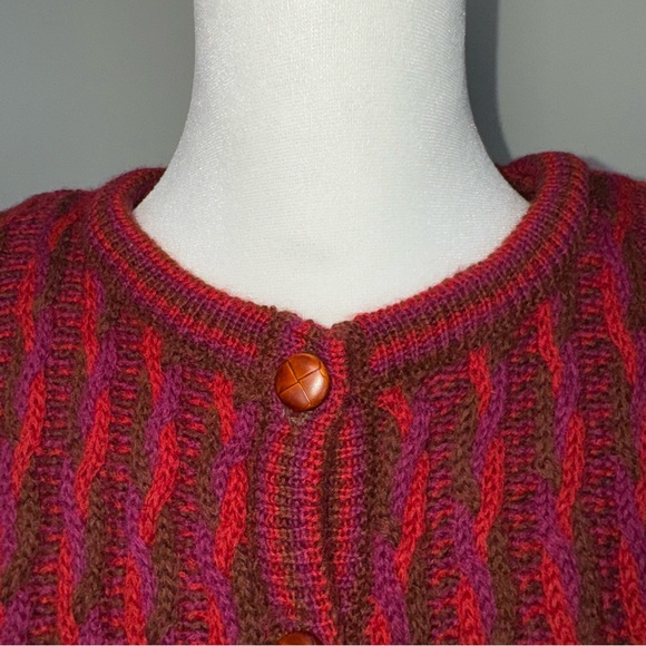 Liz Claiborne Vintage 100% Wool Cable Knit Cardigan, Petite L, Bold Retro - Picture 4 of 13